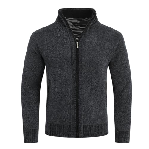 Allthemen Gilet Cardigan Homme Col Montant Veste Laine Knitted Sweater Grosse Maille 5 Couleurs Gris Foncé L