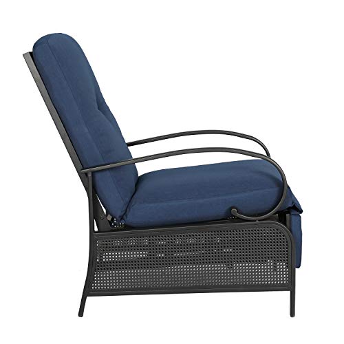 Iwicker Patio Outdoor Adjustable Recliner Chair With Cushion, Navy #TOP3
