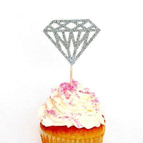 Aimtohome Glitter Diamond Cupcake Toppers Silver Party Cupcake Decorations For Party Dessert Decorations Topper, Pack Of 50 #TOP1