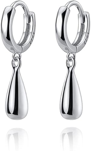 Reffeer Solid 925 Sterling Silver Teardrop Dangle Earrings Hoops for Women Girls Water Drop Earrings Huggies