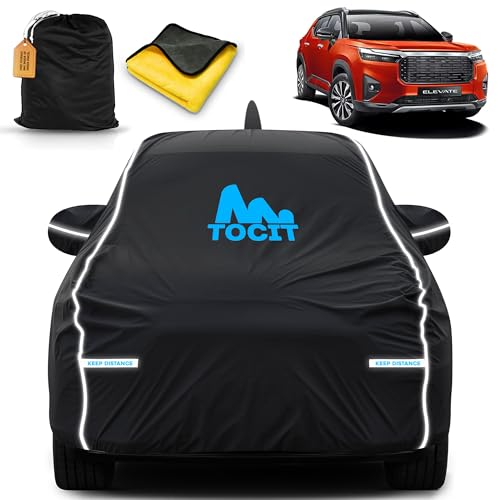 Image of Elevate Waterproof Long Life Car Cover with Safety Glow Reflective Strap, Premium Velvet Velour Fabric, Soft & Stretchable, Machine Washable, Tri-Stitch Custom Fit with Mirror & Antenna Pocket