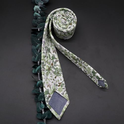 Image of Cotton Floral Ties for Men 2.76 inch Men's Skinny Tie Linen Flower Printed Neck Tie for Wedding Dating Party