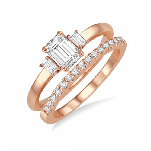 Moissanite Lab Grown Diamond and Diamond Bridal Ring Sets 1/2-3 Carat 10K 14K 18K Gold Wedding Band Set (D Color VVS1 Clarity)2