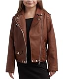 URBAN REPUBLIC Girls' Moto Jacket - Full Zip PU Faux Leather Motorcycle Biker Outerwear Jackets for Girls (Sizes: 4-16), Size 14-16, Brown 2