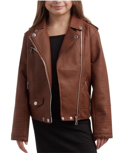 URBAN REPUBLIC Girls Leather Jacket - Faux Leather Full Zip Motorcycle Jacket - Girls Biker Outerwear Jackets (Sizes: 4-16)
