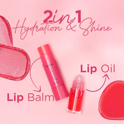 Image of ME-ON Juicy Lips Duo | pH Lip Balm + Lip Oil Combo | Hydrating & Nourishing | Non-Sticky Gloss | For Dry & Chapped Lips | Soft, Glossy Finish | Travel-Friendly Lip Care (6.1 gm, Strawberry)