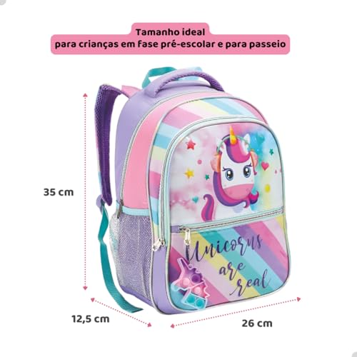 Mochila Unicornio Gatinho Escolar Creche Passeio Pequena Infantil Menina (Lilás Pop It)
