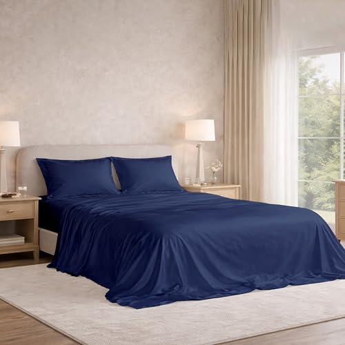Image of Filbert Satin Bedsheet with 1 Pillow Cover | 60x90 in |300 TC | Midnight Luxe Satin Dreams Collection | UltraSatin Premium Bedding Set | Navy Blue