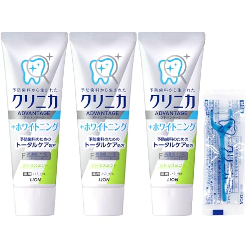 【Amazon.co.jp限定】クリニカ アドバンテージ +ホワイトニング [医薬部外品] ハミガキ シトラスミント 130ｇ&times;3個+フロス付き 歯磨き粉 高濃度フッ素 (1450ppm配合) 虫歯