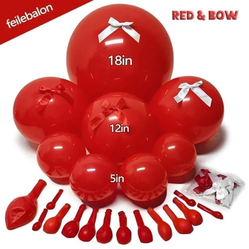 Double Stuffed Red Balloon with Bow, Matte Ruby Red Latex Balloon Arch Garland Kit in Different Sizes 5/12/18 in for Birthday Wedding Baby Shower Graduation Anniversary Bridal Shower Party Decorations — view 3