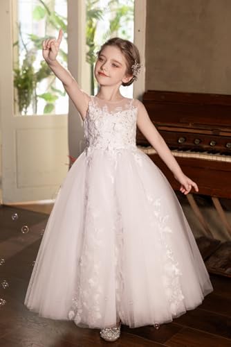 First Communion Dresses for Girls Tulle Flower Girl Dress 3D Floral Appliques Ball Gowns for Wedding Birthday3