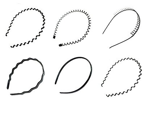 erioctry 6Pcs Women Men Black Multi-Style Spring Wave Metal and Plastic Hair Hoop Hairband Boy Girl Flexible Headband Accessory (A#)