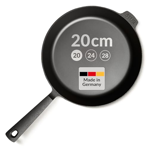 STUR - ORIGINAL Gusseisenpfanne Induktion 20 cm - Cast Iron Pan für alle Herdarten - Pfanne Gusseisen fein geschliffen - Made in Germany - frei von künstlicher ANTIHAFT-BESCHICHTUNG & kratzfest