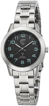 Montre Femme ETT Eco Tech Time Solaire Radio-pilotée - Bracelet Titane, Cadran Noir - Étanche 5 Bars