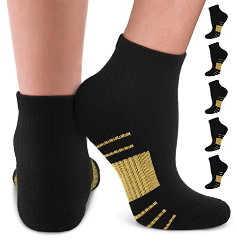 5 Pairs Ankle Compression Socks for Women & Men - Copper Plantar Fasciitis Arch Support Running Socks for Athletic Sports