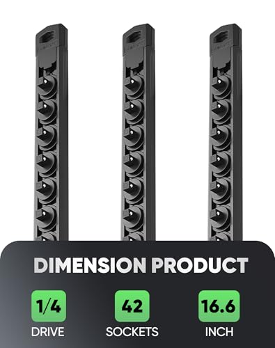 Image of ALOANES Magnetic Socket Organizer Set, 3-Piece Heavy Duty Aluminum Socket Rails, 360 Swivel Clips Socket Rail Kit for Tool Tray Drawer Fit 1 /4-Inch x 42 Clips (Black, 3PC)