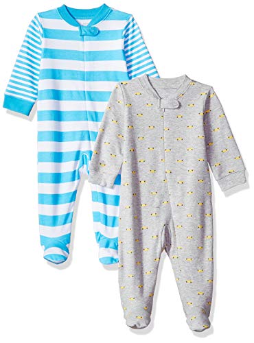 Amazon Essentials Infant Boys Cotton Footed Zip-Front Sleep and Play, 2-Pack Car, 3 Months