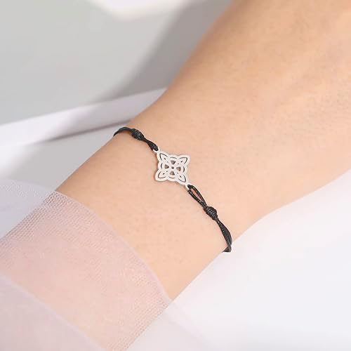 Miniatura 2 de Pulsera de nudo de brujas en capas para mujeres y hombres, estilo geométrico de acero inoxidable, elegante, nudo de bruja, pulseras de doble cuerda,