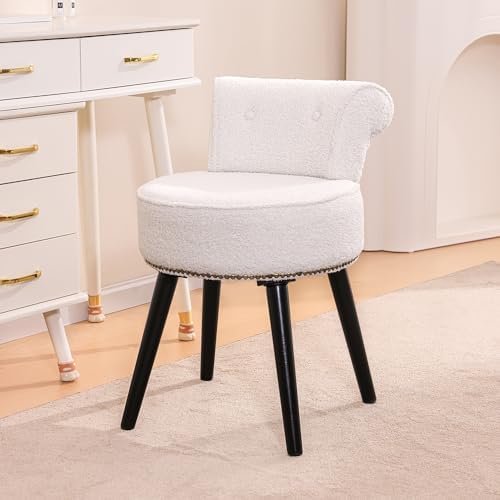 BLEXA Sherpa Vanity Chair with Back Small Makeup Chair with