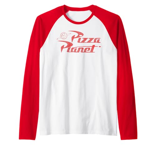 T-shirt Toy Story Pizza Planet raglan blanc et rouge style baseball Disney pour adulte