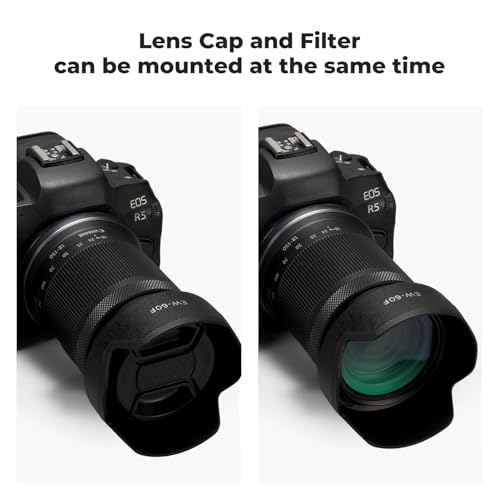 Image of K&F CONCEPT Lens Hood Replacement of EW-60F Hood Compatible with Canon RF-S 18-150mm F3.5-6.3 is STM, EF-M 18-150mm F3.5-6.3 is STM Reversible Snap on Camera Lens Shade Fits 55mm Filters and Lens Cap