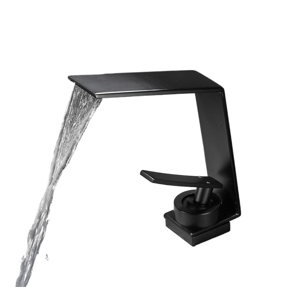 Robinet de salle de bain noir au design cascade pour une vasque moderne et épurée