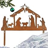 Silhouette Del Belén al aire libre – Cartel de patio de metal de 260 g, decoración de jardín | Feliz Navidad Decoraciones para el césped Expositor para postes de metal Ornamento para las Vac