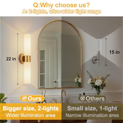 Image of Hardwired Wall Sconces Set of Two, Modern Bathroom Sconces Wall Lighting with Milky White Glass, Brushed Gold Sconces Wall Decor Set of 2 for Bathroom Mirror Bedroom Living Room Hallway