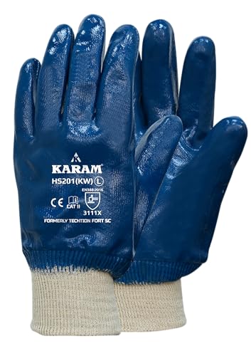 Image of KARAM HS201(KW) Nitrile Fully Coated Safety Glove with Knit Wrist | Excellent Flexibility & Dexterity | Oil Repellent, Abrasion Resistant Work Gloves | Size-L | Pack of 3