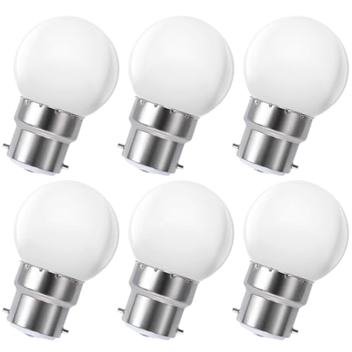Image of Suncan LED Light Bayonet Cap B22, 3W 155LM LED Bulbs, Warm White Bayonet Light Bulb 3000K, 20W Equivalent Replacement G45 LED Bulb, Matte PC Golf Light Bulbs, No Flicker, Pack of 6, ZW-G45-CSQP-3W