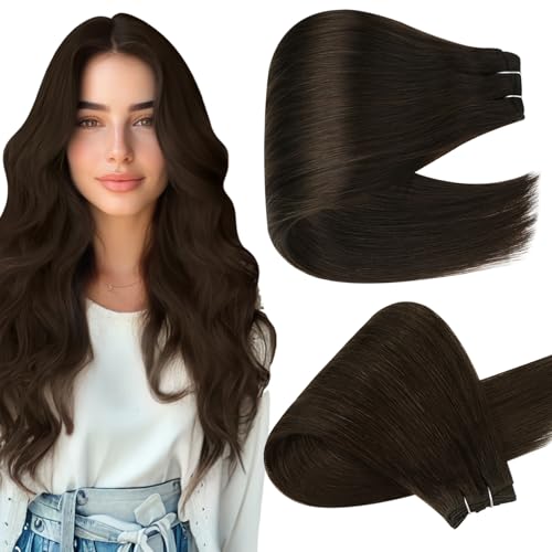 Image of Full Shine Invisible Weft Hair Extensions 24 Inch 130G Dark Brown Hair | Sew In Extensions, Soft Silky Hair, Thin Hair Styling, Real Human Hair, Long Daily Wear