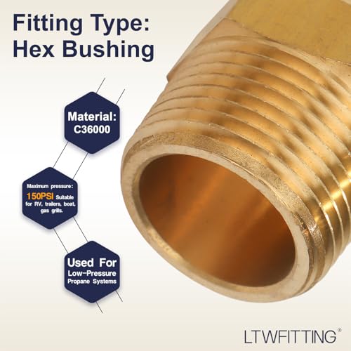 Tubo de latón hexagonal de 3/4 macho BSPT LTWFITTING para aire y combustible (paquete de 2) 4