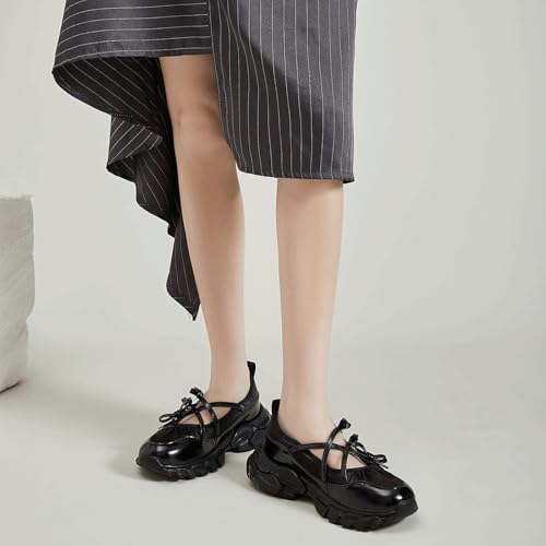 Ballet Sneakers for Woman Leather Trendy Wide Toe Buckle Bow Straps Ballerina Flats Fancy Cute Ballet Shoes 2025 Spring Summer Casual Dressy Walking Hiking Travel3