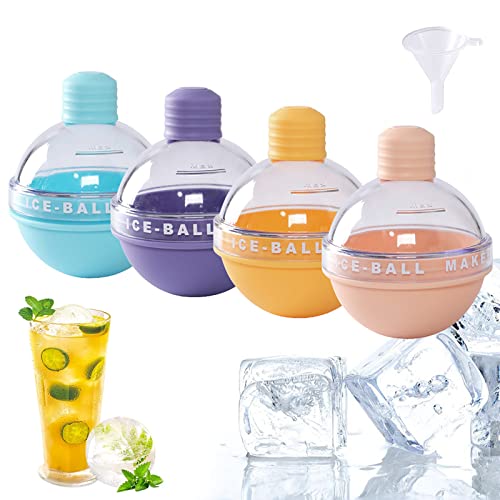 Moule à Glaçon Boule Sphérique, 4 Pack 6CM Bac à Glaçons Silicone avec Couvercle et Entonnoir, Light Bulbs Ice Molds pour Whisky, Vin et Cocktails