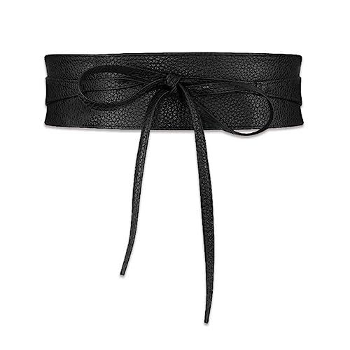 Women Faux Leather Waist Belt, Black Belts for Women Dresses, Fashion Wrap Around Obi Belt