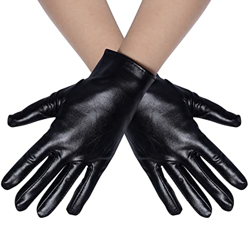 Rbenxia 1 Pair of Black Shiny Metallic Spandex Gloves...