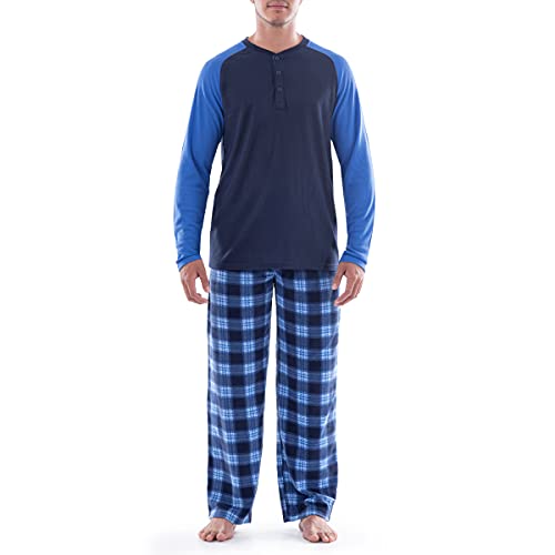 IZOD Men's Long Sleeve Colorblock Henley Tee and Microfleece Pant Sleep Set