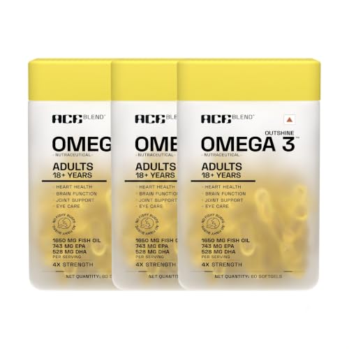 Ace Blend Outshine Omega 3 Fish Oil 4X Strength | 1650mg with 743 EPA & 528 DHA | 2 Softgels Daily for Men & Women | No Fishy Burps | Supports Heart, 