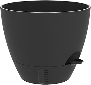 2 Pcs Self-Watering Planters for Indoor & Outdoor Use - Large Plastic Pots with Built-in Drainage, Water Level Indicator, Deep Reservoir | Modern Decorative Design for Plants(All Black,10inch)