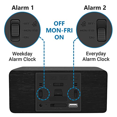 Urayco Wooden Digital Alarm Clock, 10W Fast Wireless Charger Station & Usb Charging Port, With Stepless Dimmer, Dual Alarm, Weekday/Weekend Mode, Wood Led Clock For Bedroom, Desk, Office #TOP3
