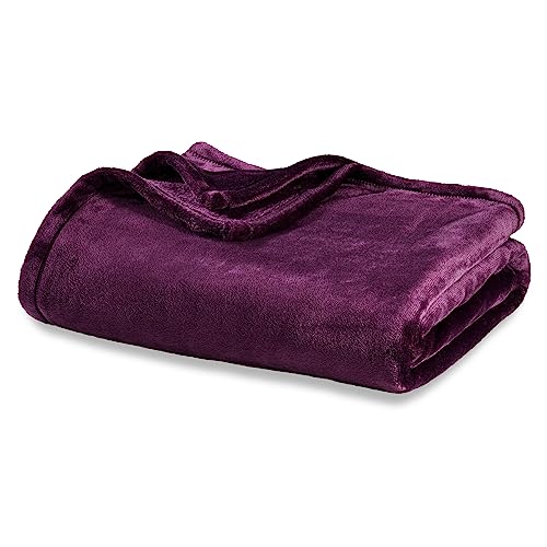 Berkshire Blanket Classic VelvetLoft® Solid Bed Blanket Queen Size,Lightweight Soft Fuzzy Plush Blanket for Bed and Couch,Eggplant Purple,90x90 Inches