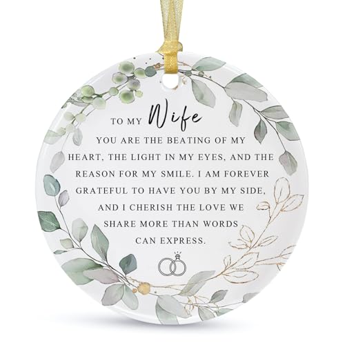 2026 Wife Christmas Ornament Gift from Husband, to My Wife Ceramic Christmas Hanging for her，Wife Ceramic Present Ornament Xmas Tree Decorations with Gift Box
