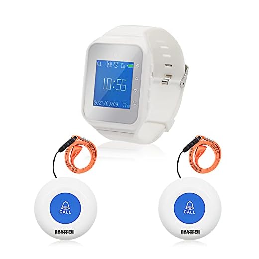 Wireless Caregiver Wrist Pager Call Button for Senior Safety Panic Button for Elderly Smart Personal Alarm Alert Pager Watch 1 Wrist Pager(Vibration + Sound+Time) 2 Waterproof SOS Call Buttons