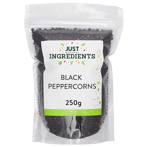 JustIngredients Black Peppercorns 250g Organic Whole Coarse Cracked Black Pepper for Grinder Mill Seasoning Spice Fresh Pepper for Cooking