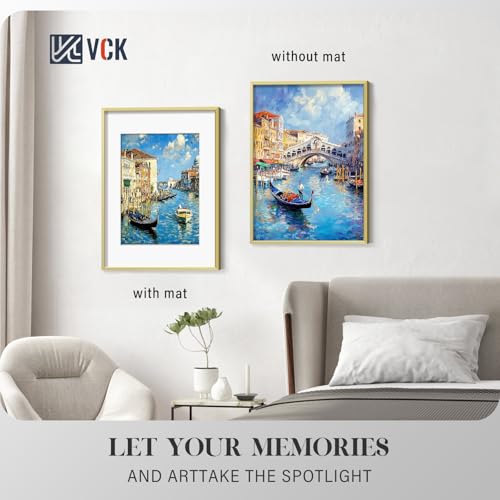 Image of VCK 16x20 Frames Gold Metal, Real Glass, 11x14 Mat, for Picture Print