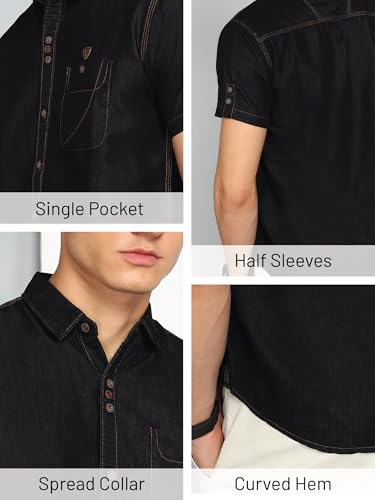 Image of Kuons Avenue Men's Denim Casual Shirt | Regular Fit | Half Sleeves | Spread Collar | Stylish Denim Shirt for Men