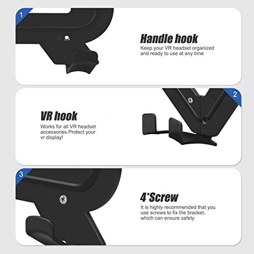 Esimen VR Storage Stand Hook Wall Mount for Oculus Quest 2,PSVR 2, Meta Quest, Rift-S,HP Reverb G2,HTC Vive,Steam Valve Index ProHeadset and Touch Controllers Display Hook Organizer(Black)