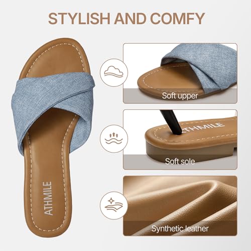 Image of ATHMILE Sandals for Women 2026 Dressy Summer Flat | Comfortable Fashion Beach Cute Ladies Slides Leather Casual Dress Women's Sandals Size 6-11