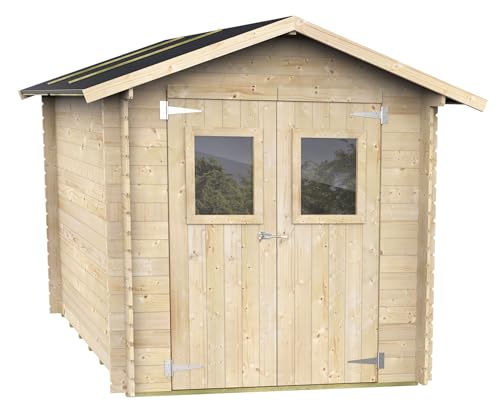 Alce - Caseta de Jardín Bh19 Roby 198x198 de Madera de Abeto Natural 19 mm con Puerta Doble con Ventana, Techo y Suelo machihembrado, Montaje fácil, Tratamiento Autoclave, certificación PEFC