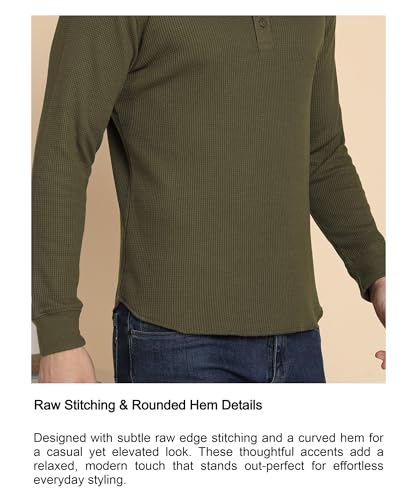 Image of Alan Jones Clothing Men's 100%Cotton Regular Fit Waffle Henley Neck Long Sleeve T-Shirt